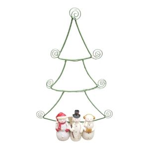 ​Hallmark Christmas Snowmen Card Holder Display Green Metal Wire Tree Figurine